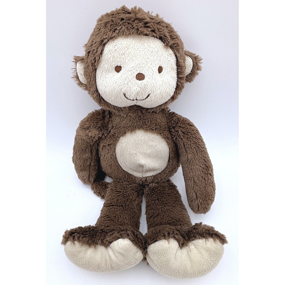Monkey Plush Stuffie Sits 10" Lies 15" Big Feet - Rare Triboro 2015 Nursery Toy